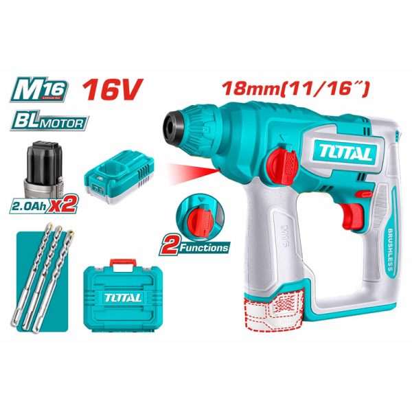 Máy khoan bê tông chạy bằng Pin Total TRHLI16168 (16V, 2 Pin 2AH)