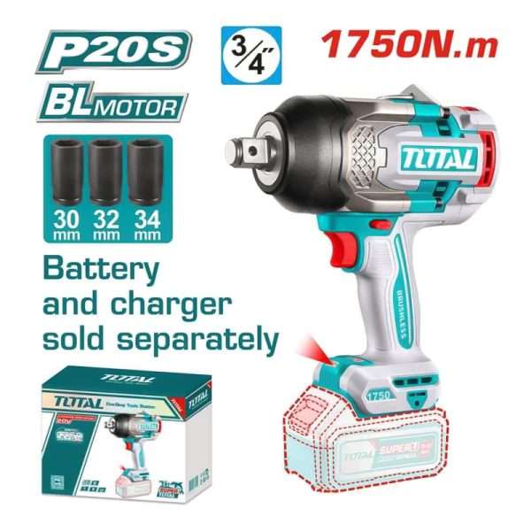 Máy siết ốc dùng Pin Total TIWLI201751 (3/4", 20V, Chưa Pin & Sạc)